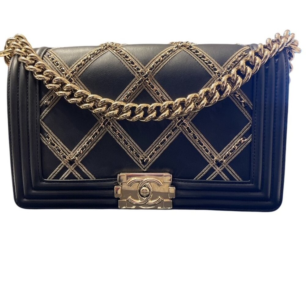 Giftable Chanel Lambskin and Chain Old Medium Boy Bag Gold Hardware 2022